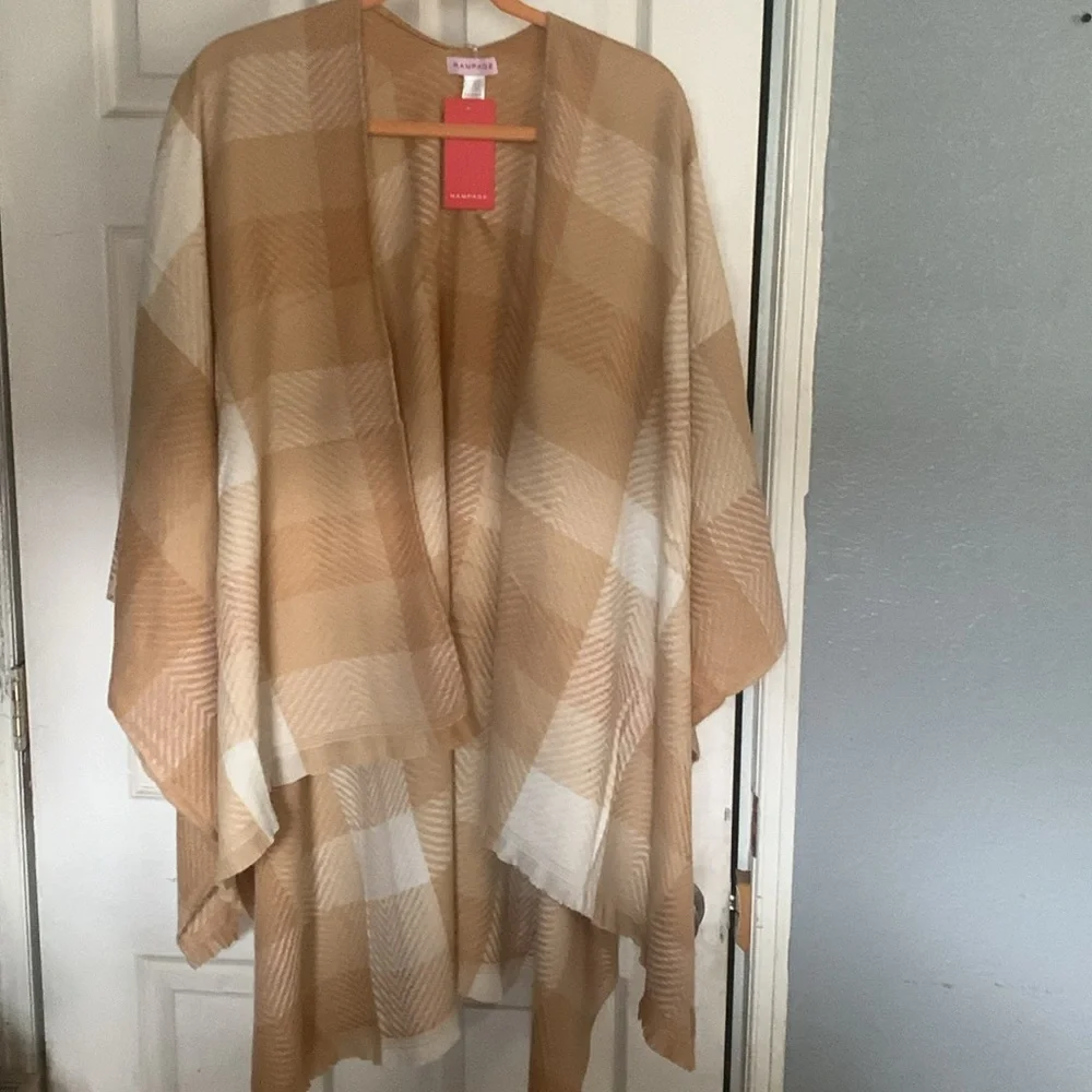 NWT light  weight Ruana wrap cape neutral colors - Picture 2 of 9